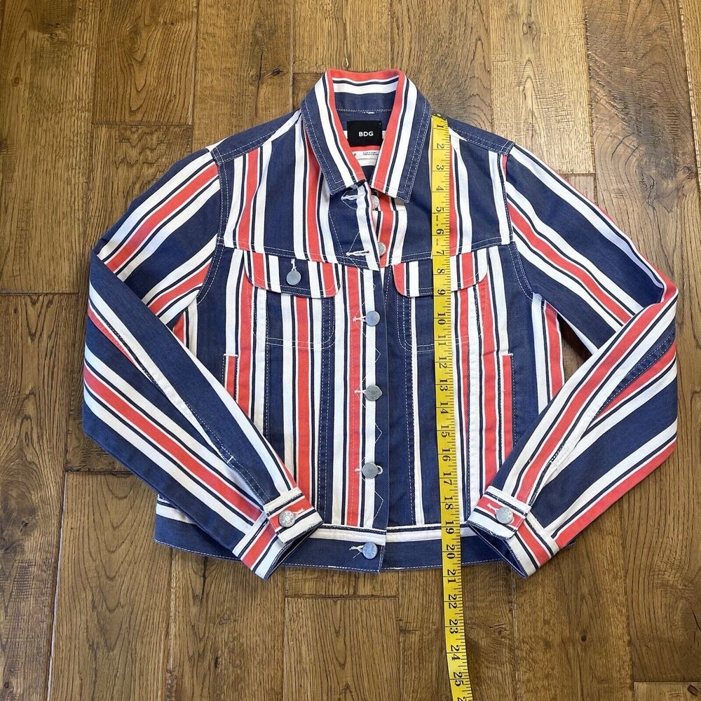 BDG Urban Outfitters Striped Denim Jacket Red White Blue Patriotic Size Small - Picture 3 of 6